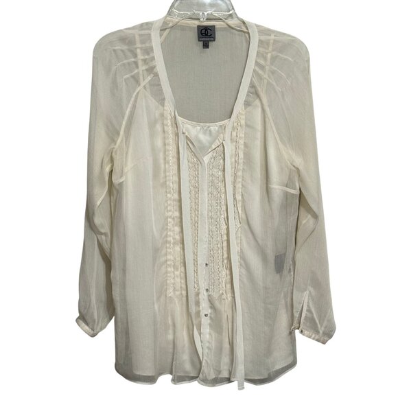 Queen Collection Tops - Queens Collection Womens Ivory Sheer Tuxedo Front Long Sleeve Blouse - Size Med